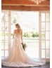 Plunging Neck Strapless Ivory Lace Tulle Open Back Wedding Dress